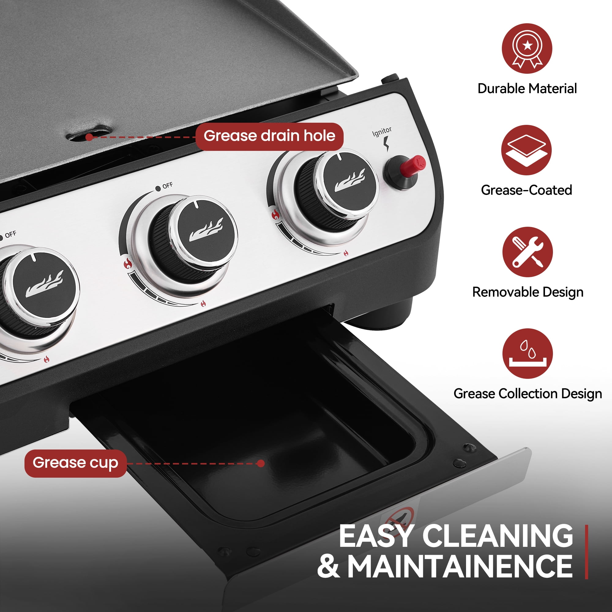 Royal Gourmet PD1505S Portable Flat Top Gas Griddle with Hood for Backyard, Patio and Outdoor Cooking, Black