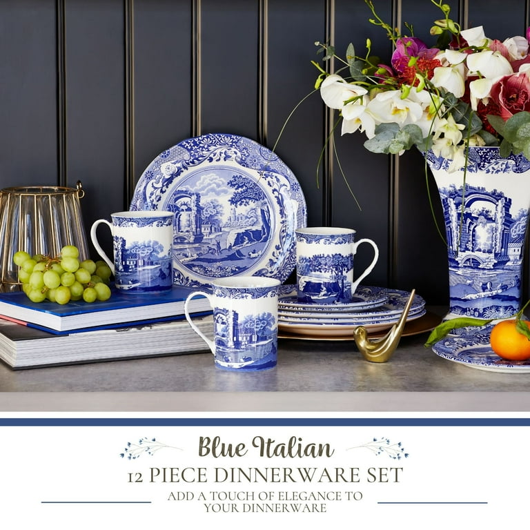 Portmeirion Blue Italian 12-Piece Ceramic Tableware Set with