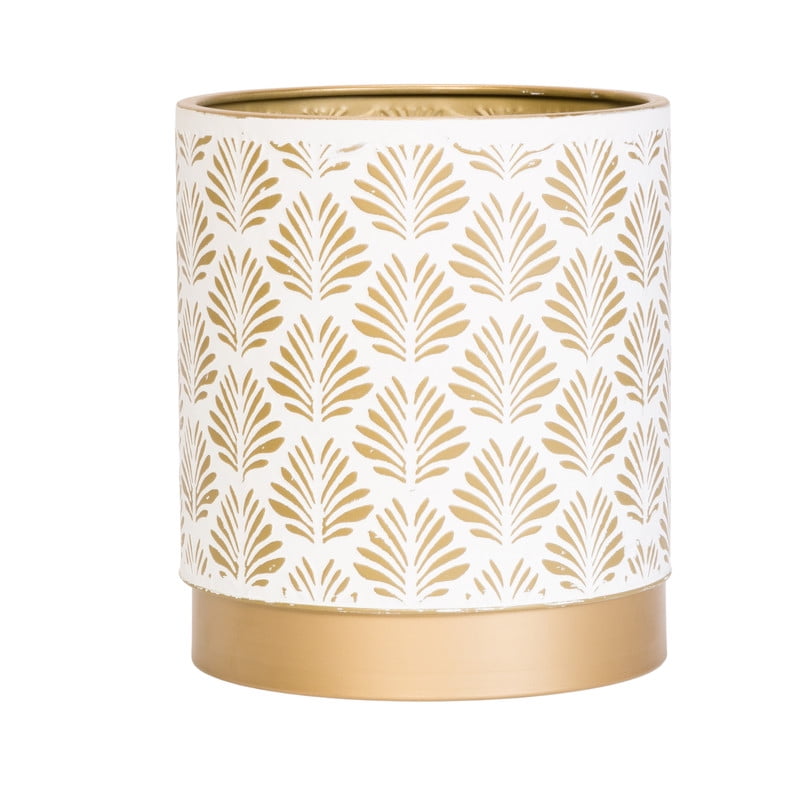 Boho Metal Waste Basket With Gold Base - White & Gold - 12"H x 10"W