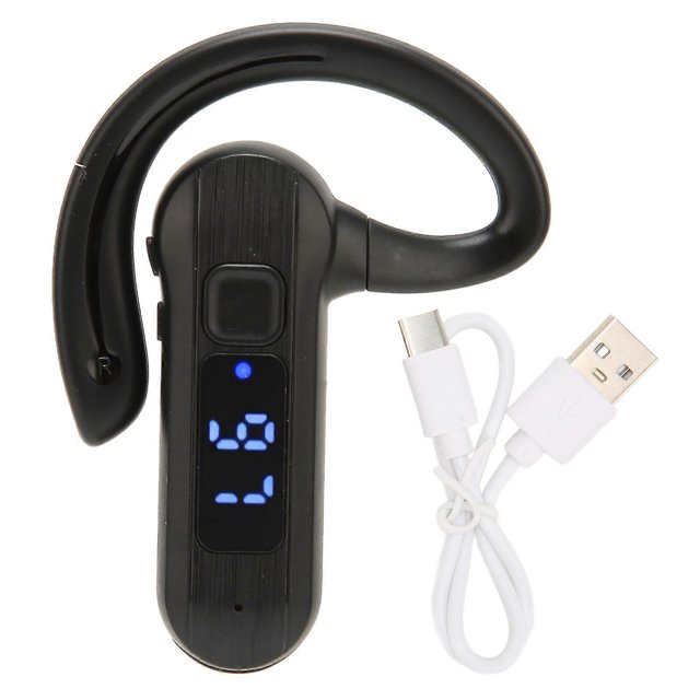 Single Ear Bone Conduction Headset Digital Display Voice Control Answering Wireless Earphone for Sports Business Black