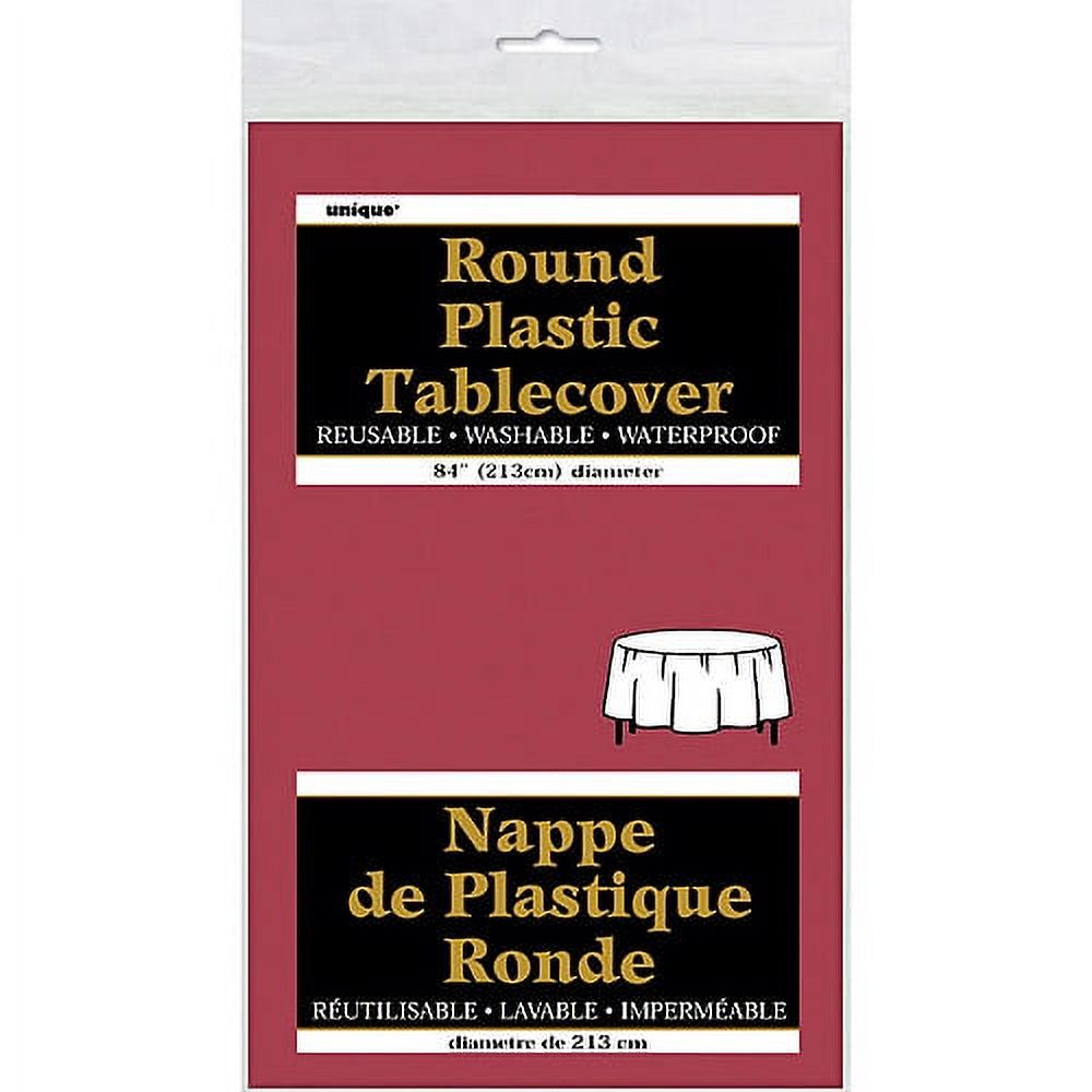 Burgundy Plastic Party Tablecloth, Round, 84in - image 2 of 3