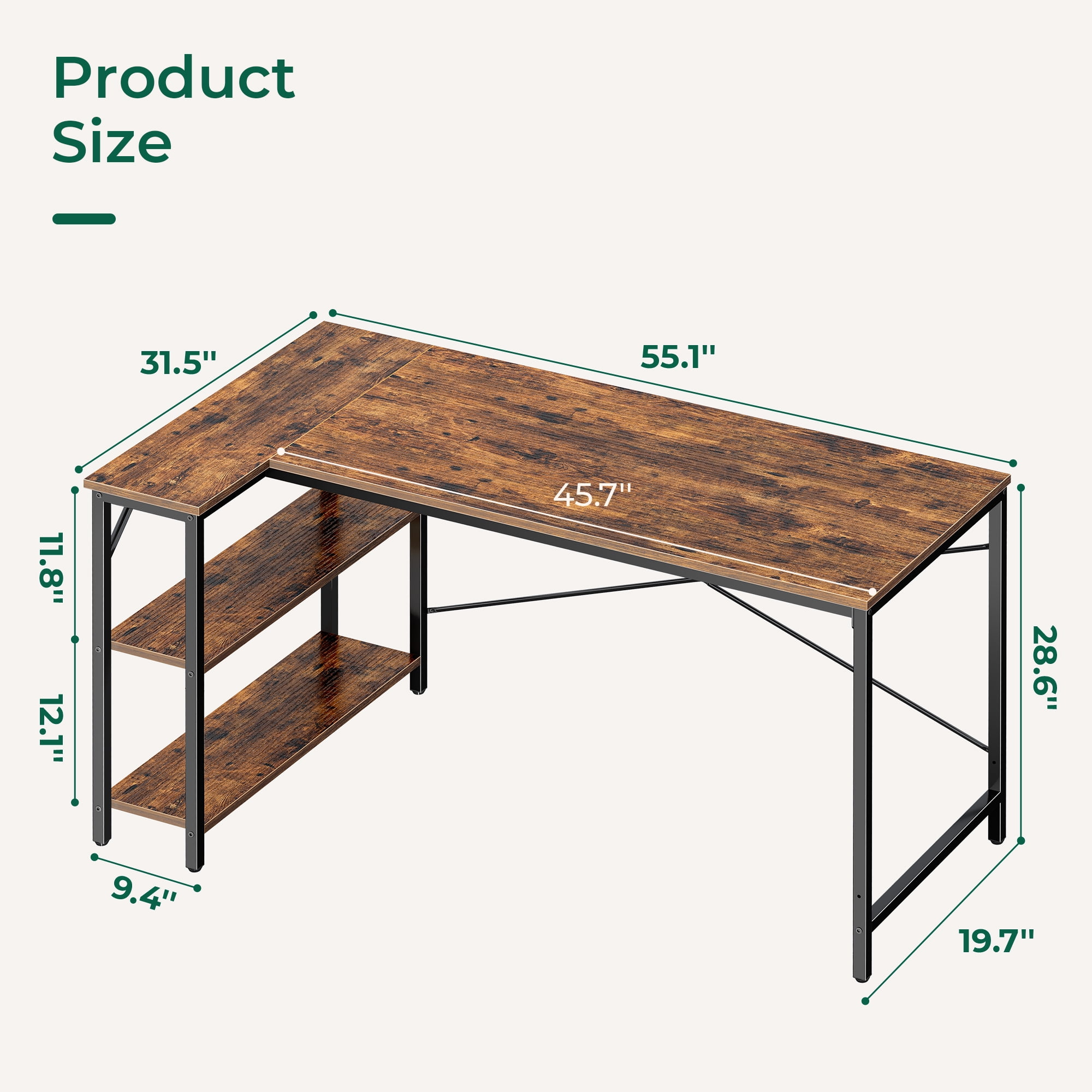 Dreamlify L Shape Computer Desk - Spacious 55 Inch Corner Desk Home - View #5