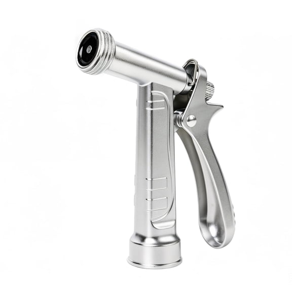 Restmo 100% Metal Rust-Proof Chrome Plated Garden Hose Nozzle Heavy Duty 5X Lifespan Zinc Alloy Pistol Grip Water Hose Sprayer Nozzle, Leak Proof, Threaded Front, Idea for Washing & Watering