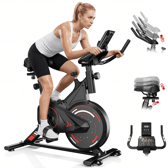 Evitormill Stationary Exercise Bike for Home Workout, 265 Lbs Capacity, Indoor Cycling Bike with Comfortable Seat Cushion, Adjustable Resistance and LCD Monitor