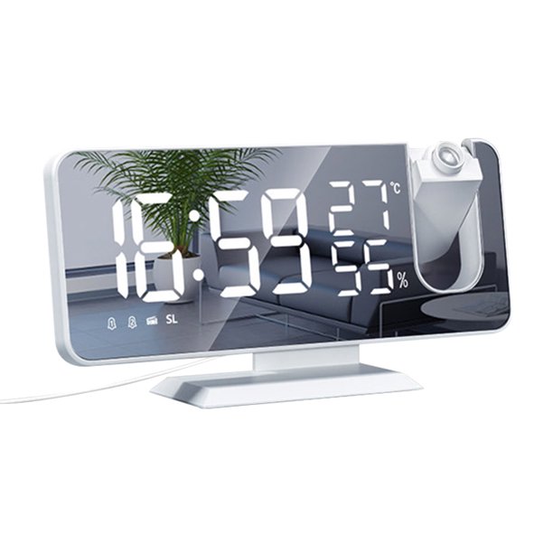 Reloj digital Termómetro Higrómetro Reloj Proyector Radio Temperatura Medidor de humedad, Fondo blanco, Fuente blanca Vogacara EL001188-01B