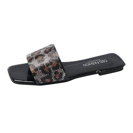 

Womens Slippers Women Slippers Women s Fashion Casual Flat Crystal Paillette Beach Slip On Slippers Shoes Brown