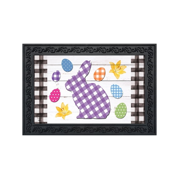 Briarwood Lane Easter Doormat 30x18 Indoor Outdoor Checkered Spring Bunny For Easter Doormat