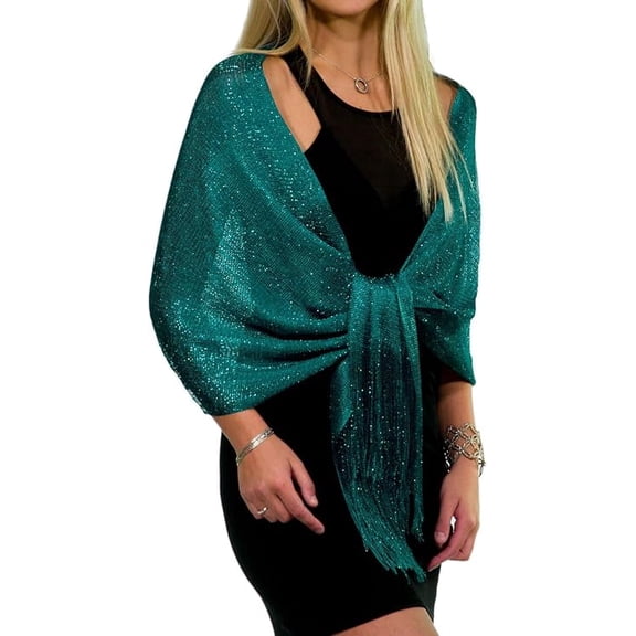 Teal Shawl and Wrap Glitter Metallic Party Dresses Scarf, Bridesmaid Shawl, Bridal Wrap, Wedding Shawl