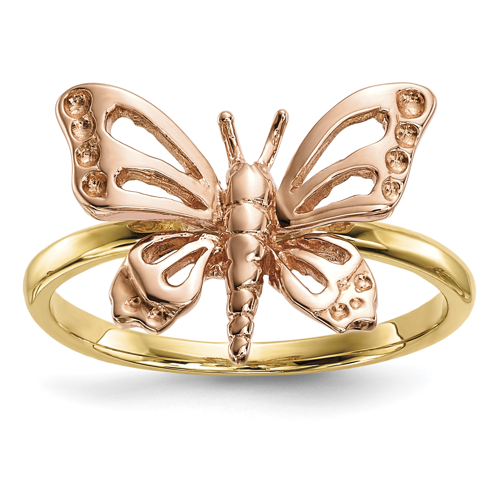 IceCarats - 14k Two Tone Yellow Gold Butterfly Band Ring Size 7.00 ...