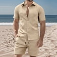 thumbnail image 2 of Mens Summer Track Suits 2 Piece Texture Shorts Sets Short Sleeve Sweatsuit Outfits Button Down Golf Shirts Vacation Loungewear, 2 of 9