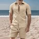 thumbnail image 1 of Ceisia Men's Slim Fit Jacquard 2-Piece Set Short Sleeve Button-Down Shirt with Elastic Waist Drawstring Shorts Gifts, 1 of 9