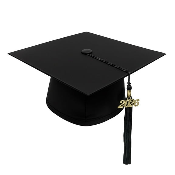 CLERKMANS Graduation Cap with Tassel Includes 2026 Date Drop - 6” Hang Loop - 100% Polyeste, 2026, Black, One Size