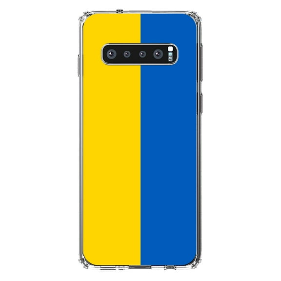 DistinctInk Clear Shockproof Hybrid Case for Samsung Galaxy S10 (6.1" Screen) - TPU Bumper, Acrylic Back, Tempered Glass Screen Protector - Ukraine Flag