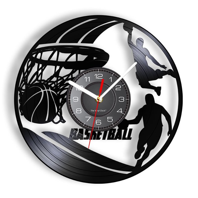 Baloncesto Reloj de pared Jugador de baloncesto Silueta Arte de la pared Disco de vinilo Reloj de pared Slam Dunk Baloncesto Decoración para el hogar Transporte ACTIVE Biensenido a ACTIVE