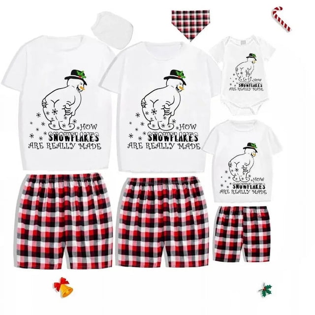 Pijamas familiares a juego de Navidad, conjunto de Pijamas cortos de Snowmies para niños, rompecabezas de diseño exclusivo