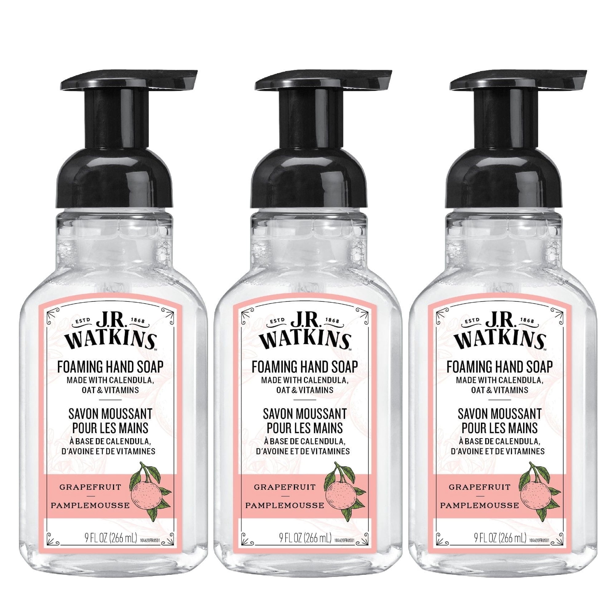 J.R. Watkins Foaming Hand Soap, Grapefruit, 9oz (3 Pack)