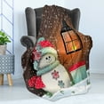 thumbnail image 4 of Christmas Soft Flannel Fleece Throw Blanket, Snowman with Santa Hat in the Garden with a Gift Box and Lantern Image, Cozy Plush for Indoor and Outdoor Use, 60" x 80", Brown White, by Ambesonne, 4 of 5