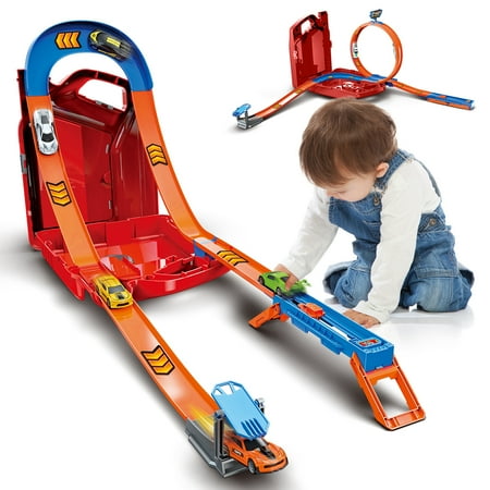 Wdmiya Toy Car Race Track Set with 2 Race Cars, For Boys Kids Age 3+, Race Tracks With 4 Crash Zones, Christmas Halloween Birthday Gifts Toys For Toddlers Boys Girls
