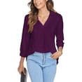 thumbnail image 5 of Womens Spring Summer 3/4 Sleeve T Shirts Solid Color V Neck Collared Flowy Work Office Blouses Casual Loose Tunics, 5 of 7
