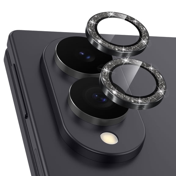 Dteck Glitter Camera Lens Protector for Samsung Galaxy Z Fold8, 9H Hardness Scratch Resistant Tempered Glass Metal Individual Lens Cover,Black