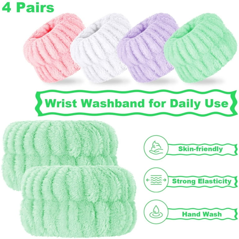 Chuangdi 4 Pairs Wrist Spa Washband Microfiber Washing Face Wrist Wash Towel Band Wristband Scrunchies Absorbent Wrist Sweatband for Women Prevent