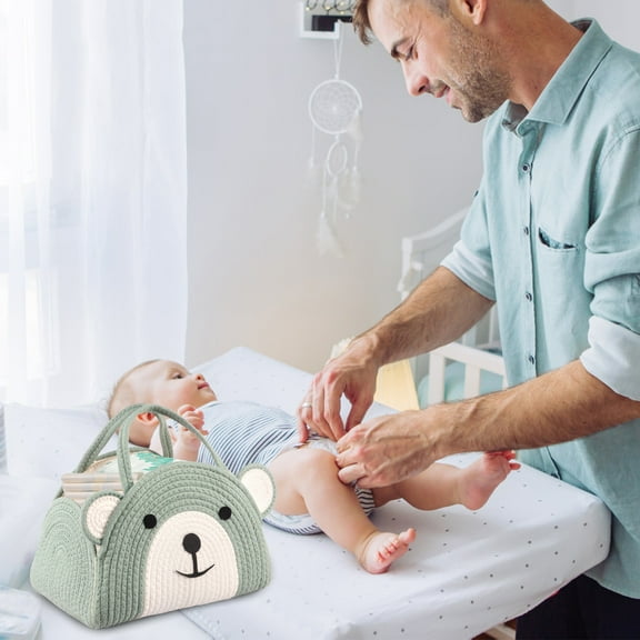 Ikoopy Baby Diaper Caddy Organizer Large Capacity Cartoon Cotton Rope Diaper Basket Nappy Caddy Storage Basket for Nursery Baby Shower Newborn