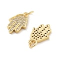 thumbnail image 2 of 10pcs Rack Plating Brass Micro Pave Clear Cubic Zirconia Pendants with Jump Ring Cadmium Free & Lead Free Long-Lasting Plated Hamsa Hand Real 18K golden Plated 16x10x2mm Hole: 3mm, 2 of 3