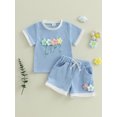 thumbnail image 4 of Loicainy Toddler Baby Girl Summer Waffled Clothes Set 9 12 18 24 Months 2T 3T 4T 3D Flower Short Sleeve Round Neck Tops Elastic Waist Shorts Outfit, 4 of 9