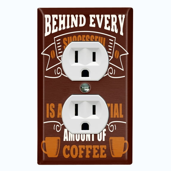 Metal Light Switch Wall Plate Outlet Cover (Behind Every Successful Person Coffee Brown Cup - Single Duplex)