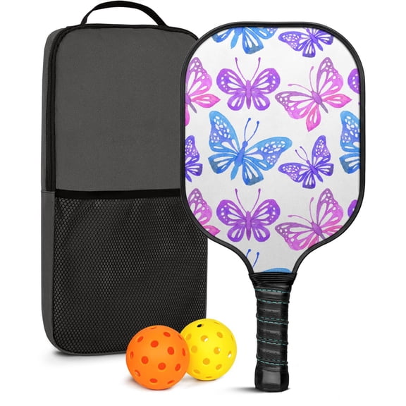 Pickleball Paddles Set Of 1, Fiberglass Surface, Boho Butterfly Decor, 1 Paddle, 2 Balls & Bag