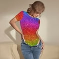 thumbnail image 5 of The Xecao Rainbow Glitter Women's Crew Neck Body Suit, a short-sleeved bodysuit and basic swimsuit, both comfort and style for dating and daily life, 5 of 9