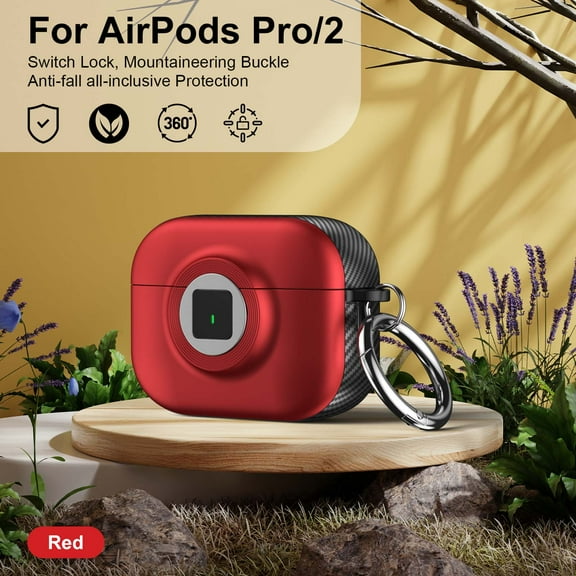 Dteck for AirPods Pro 2 Case with Secure Lock, Compatible with Wireless Charging, Full Drop Protection for AirPods Pro 2nd Gen (2022) Case with Keychain,Red