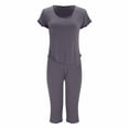 thumbnail image 4 of WTXUE Pajama Sets Womens Sleepwear Womens Solid Color Pajamas Round Neck Short Sleeved Pajamas Capris Pajama Set | 2-Piece M, 4 of 5