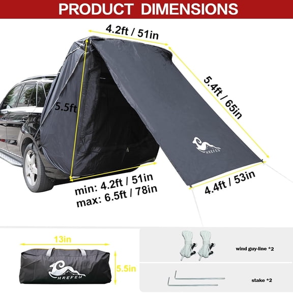 SUV Tent Car Awning, UPF 50   with Portable Waterproof Storage Bag, Tear-Resistant, Large Space, Good Vision, Smooth Ventilation, Suitable for Outdoor Beach Camping Auto Canopy Shade…