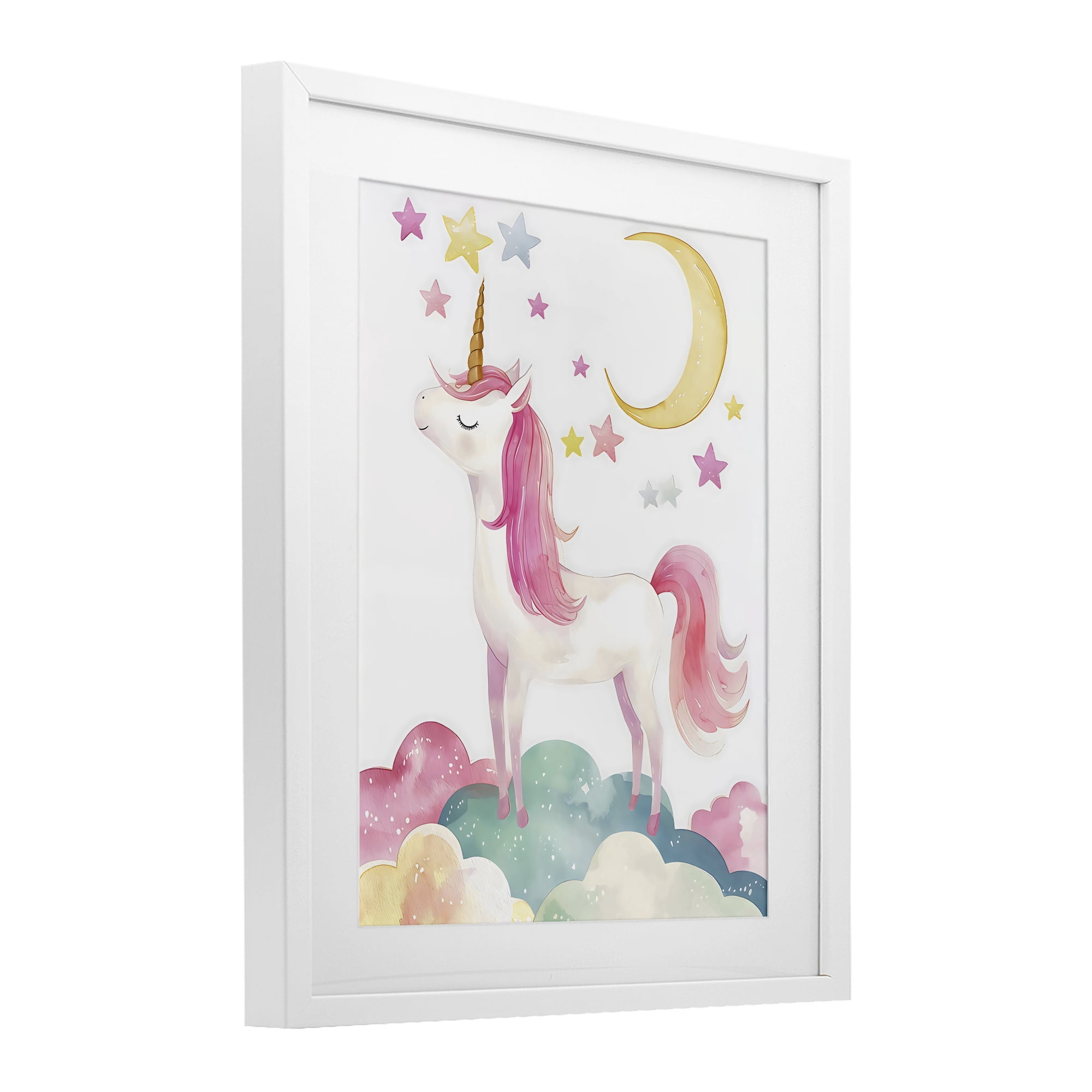Stupell Industries Unicorn Standing On Clouds White Framed Print Under Glass, design by Creative Studio