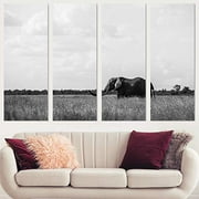 Color-Banner 4 Pieces Modern Canvas Wall Art Elephant in Wildlife for Living Room Home Decorations - 12"x32"x4 Panels