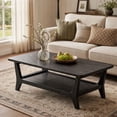 thumbnail image 4 of Fnova 47" Solid Wood Coffee Table, 2-Tier Center Table with Storage Shelf, Rectangular Tea Table for Small Space Apartment Office, Black, 4 of 19