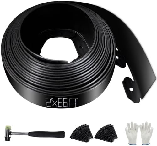 No Dig Landscape Edging 66FT, 2 Inch Plastic Edging for Landscaping with 200 Spikes, for Garden, Lawn, Flower Beds and Yard, Black