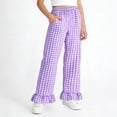 thumbnail image 2 of Loopsun Kids 5-15Years Summer Plaid Ruffle Full Length Pants Elastic Waist Comfortable with Pocket, 2 of 5