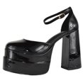 thumbnail image 2 of Forever Shoes Women Extra High Block Heels Platform Round Closed Toe Exotic Dancer Pumps Ankle Strap TWICE-13 Black Patent 10, 2 of 3