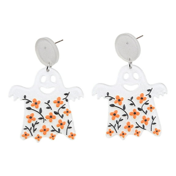 comerut 1 Pair Creative Pumpkin Flower Ghost Skull Dangle Earrings Vintage Acrylic Exaggerated Halloween Stud Drop Earrings Jewelry Accessories Gift