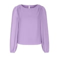 thumbnail image 1 of Timegard Womens Tops Chiffon Puff Long Sleeve Crewneck Ruched Back Button Tee Shirts Casual Loose Tops, 1 of 4