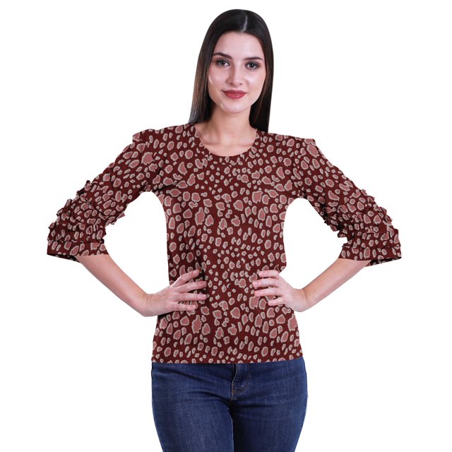 Moomaya T-Shirt Court pour Femmes en Coton Imprimé à Manches à Volants Grande Taille