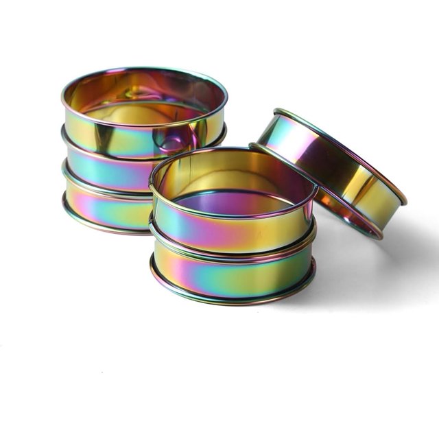 3.15 Inch English Muffin Rings, Stainless Steel Crumpet Rings, Rainbow Tart Rings for Baking, Double Rolled Nonstick Round Cake Ring, Metal Pastry Ring Mold for Dessert Food Making Tool