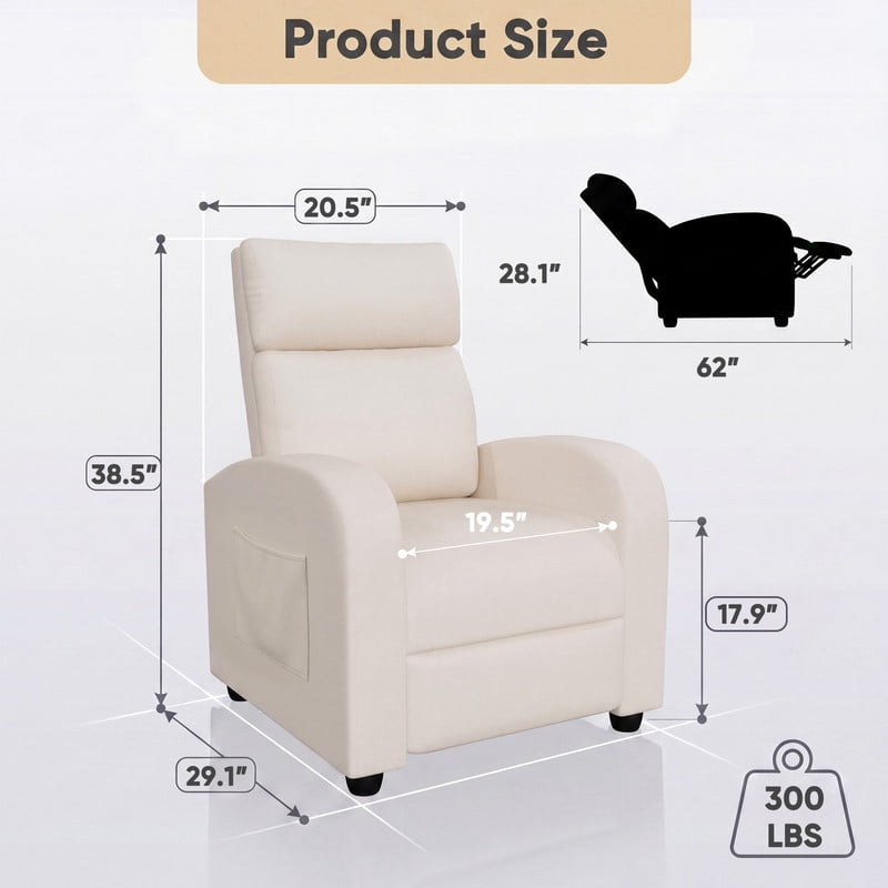 Vineego Massage PU Leather Recliner Adjustable Home Theater Seating Chair with Lumbar Support for Living Room,PU Beige