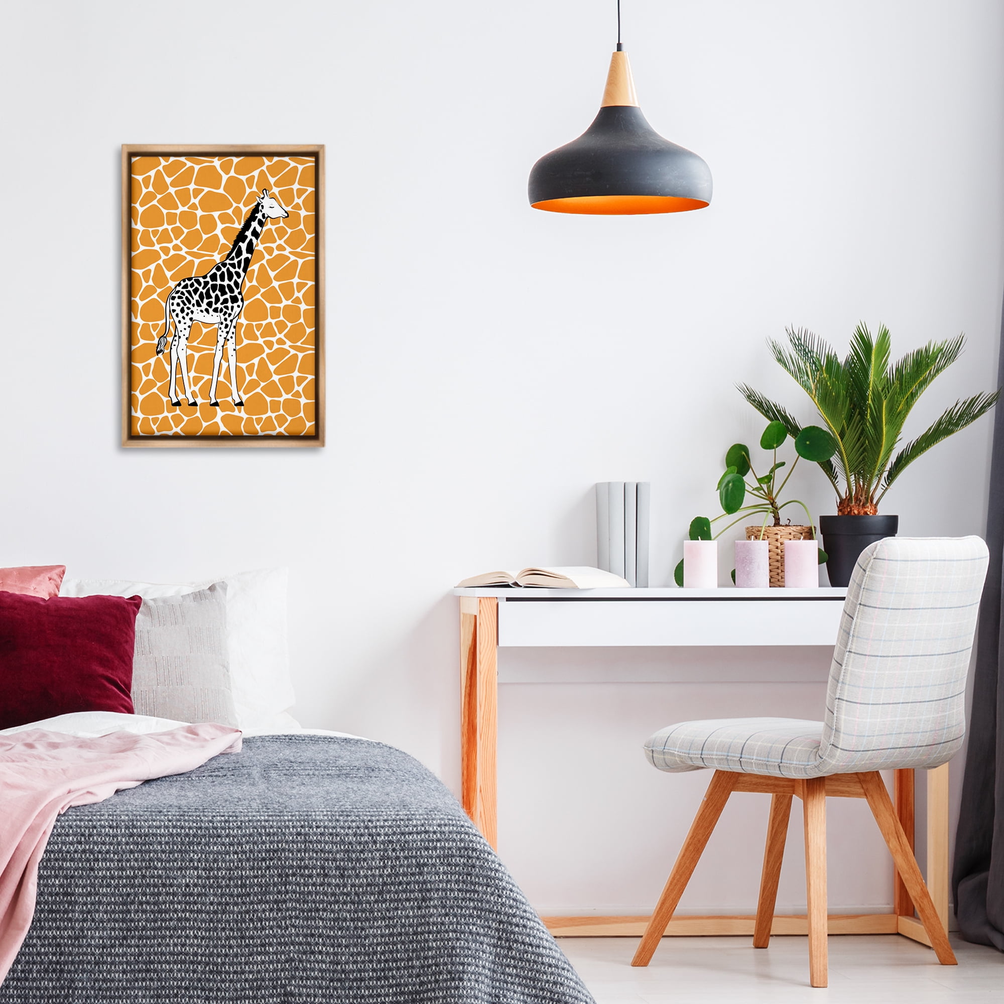 Stupell Industries Giraffe Spots Pattern Animals Painting Brown Floater Framed Canvas Art Print Wall Art, 17 x 25