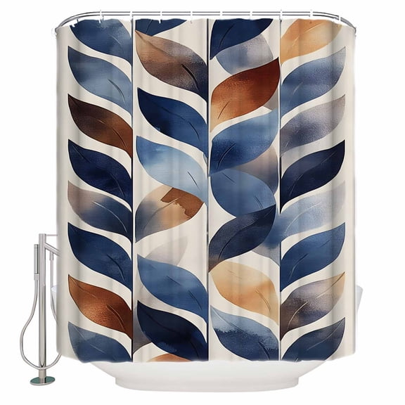 Small Stall Shower Curtain 36x72 Inch Narrow Half Size Navy Blue Burnt Orange Botanical Bath Curtains Bathroom Decor Abstract Palm Leaf Waterproof Fabric Shower Curtain Set with Hooks 36 Inch