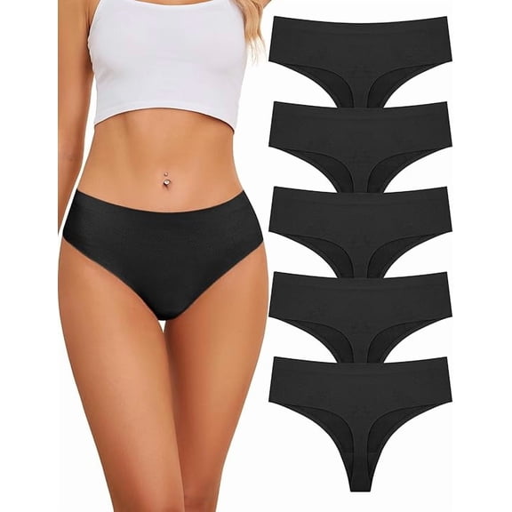 voenxe Seamless Women Underwear Thongs,High Waisted No Show Ladies Panties,Breathable Comfy Active Hi Rise Cut Undies,5-Pack