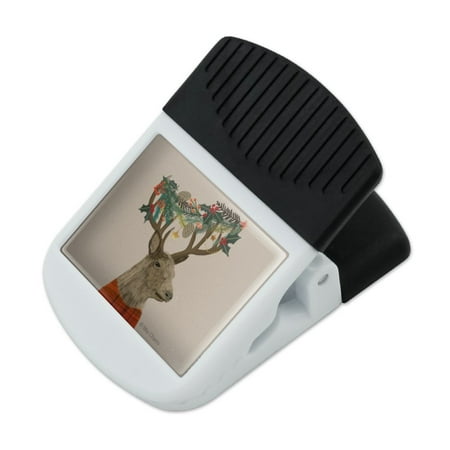 

Christmas Tartan Deer and Holly Antlers Refrigerator Fridge Magnet Magnetic Hanging Hook Note Snack Clip