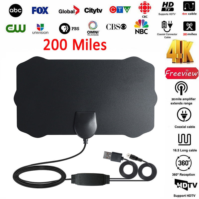 TV Antenna 2020 Latest Digital HD Indoor Antenna Amplified 200 Miles with Amplifier Signal Booster-Support 4K 1080P Channels and All TVs Digital Antenna-17ft Coax Cable/USB Power Adapter 